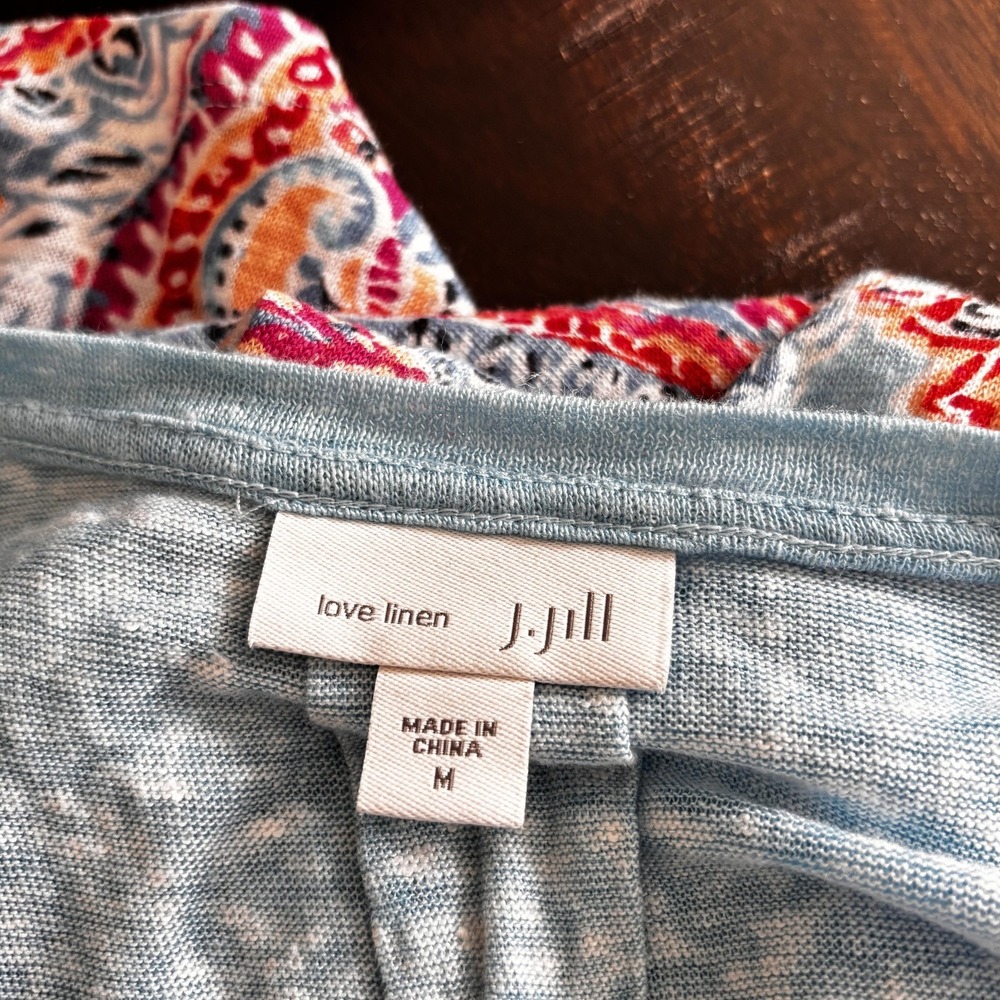 J. Jill Love Linen Tank Top Womens M Blue Paisley Hem Sleeveless Summer Knit - Picture 6 of 9